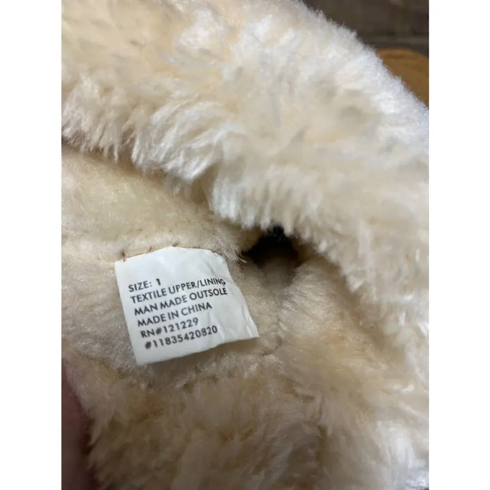 Kenzie Girl Tan w/Glitter Faux Fur Faux Suede Slip-On Bootie Size 1